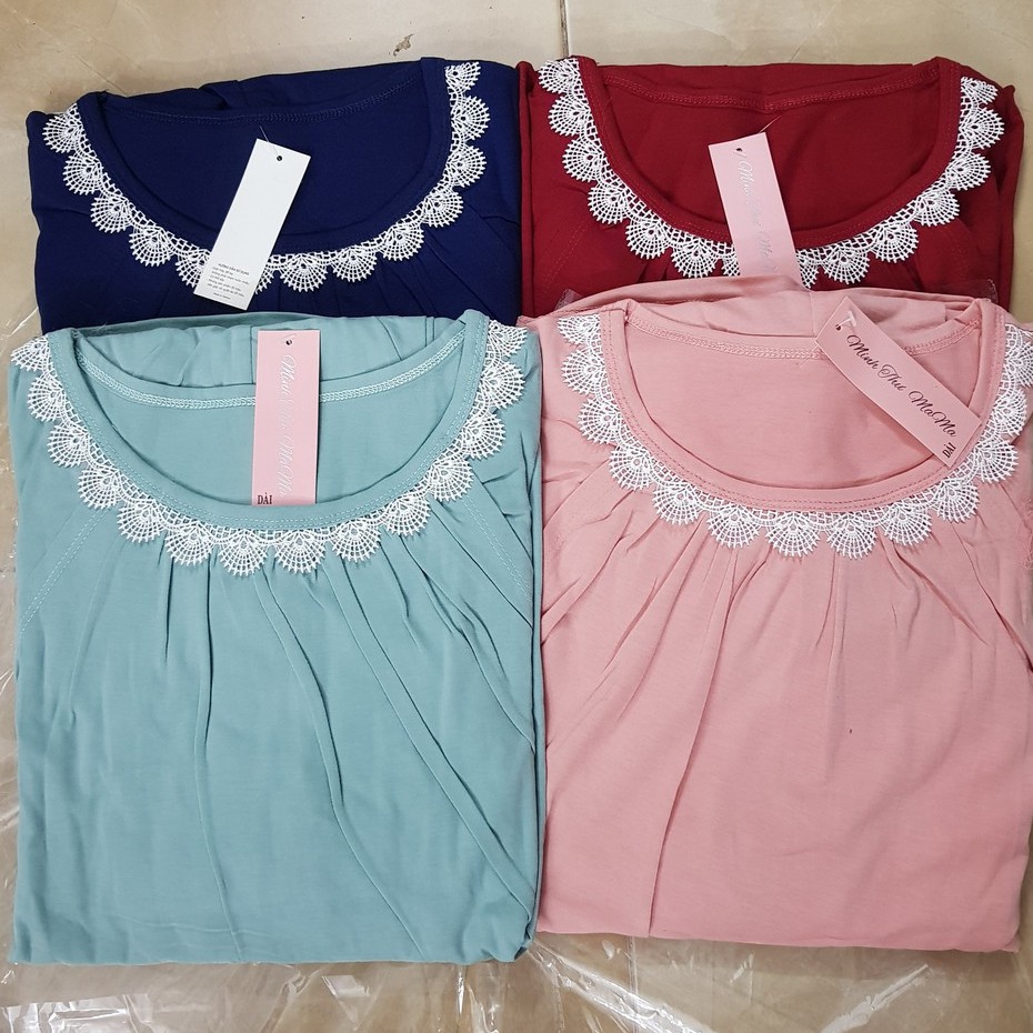 Bộ cotton sau sinh cổ viền ren, vén ngực cho con bú - 𝐁𝐃𝟑𝟐