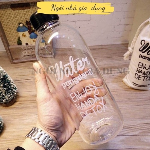 Bình Nước Nhựa DETOX 1000ml Có Túi Đựng Quai Đeo