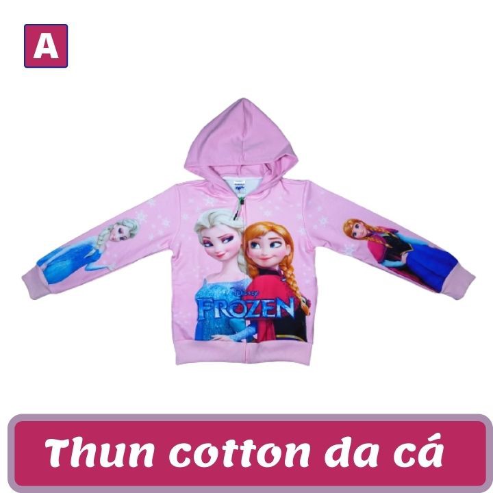 Áo khoác bé gái hình Elsa từ 23-43kg - Áo khoác bé gái -ELSA - Thun cotton da cá in 3D cực chất