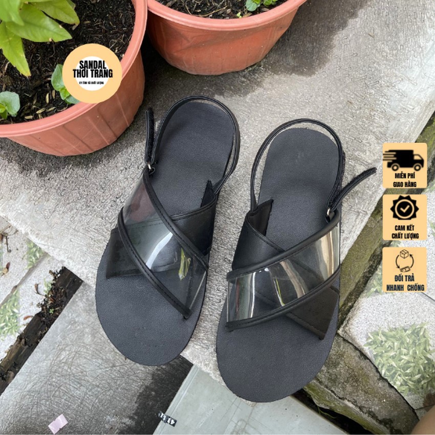 Dép quai hậu nữ nam, SANDALTHOITRANG sandal nữ đi học A9 quai bóng đen full size 30-44