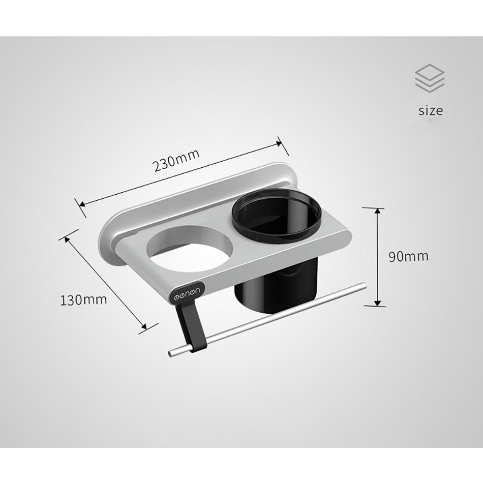 Giá treo máy sấy tóc OENON dán tường gạch men kèm cốc đề đồ tiện lợi