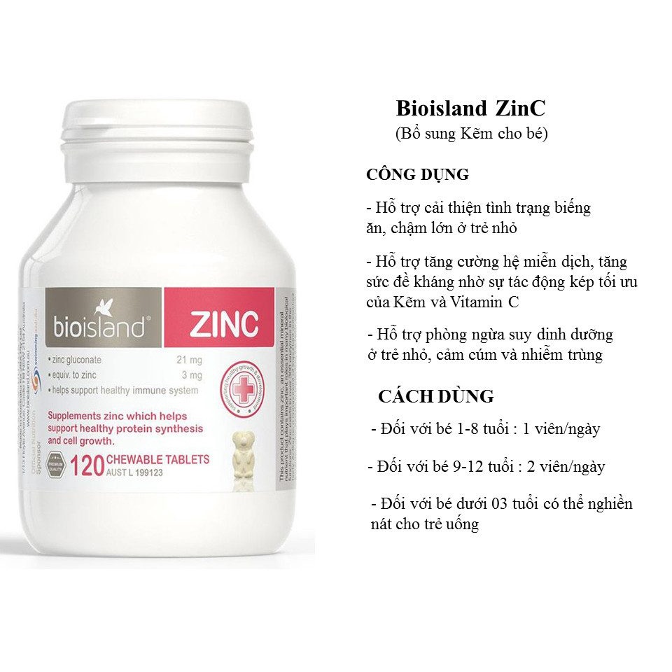 Viên bổ sung kẽm ZinC Bioisland 120 viên cho bé từ 1 tuổi xuất xứ Úc [Date 2025]