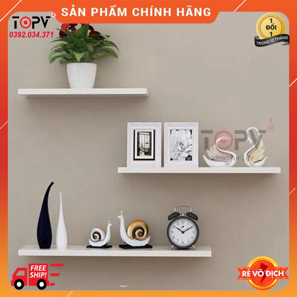 Kệ gỗ trang trí treo tường TopV decor bằng thanh gỗ ngang gắn tường mini phòng khách phòng ngủ TopVHCM