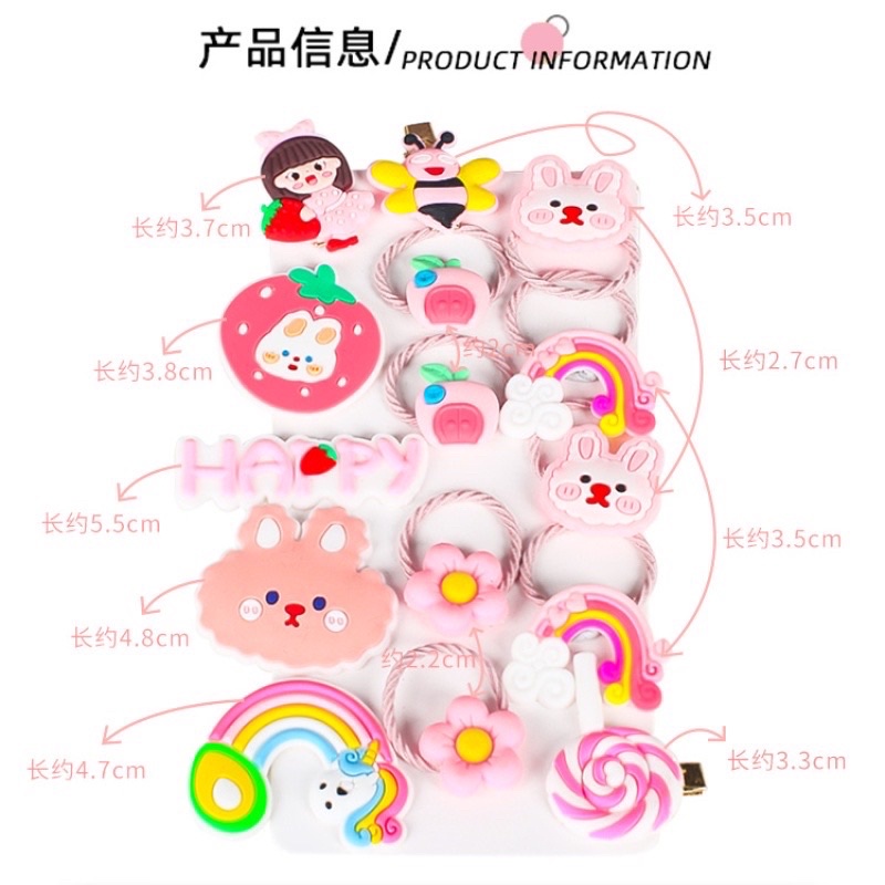 Set 15 phụ  kiện  Dây Cột Tóc Và Kẹp Tóc  Cao Su Màu Cầu Vồng Phong Cách Hàn Quốc Dễ Thương Cho Bé Gái