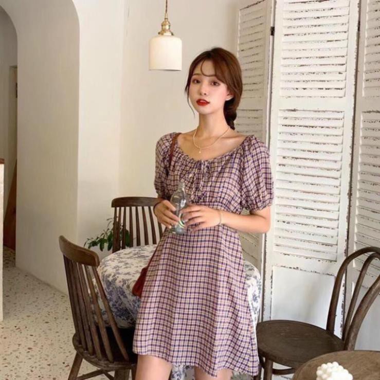 Váy Nữ Quảng Châu Kẻ Caro Chun Vai Cực Xinh M842 -Teen 888