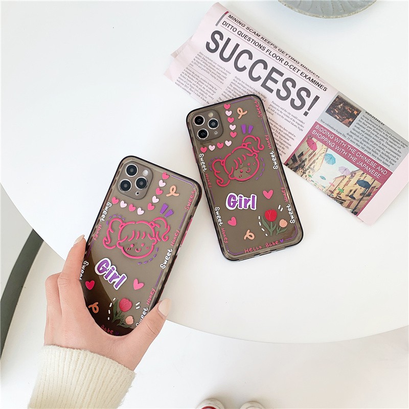 Ốp lưng iphone Honey Girl trong cạnh vuông BVC 5/5s/6/6plus/6s/6splus/7/7plus/8/8plus/x/xr/xs/11/12/pro/max/plus/promax | BigBuy360 - bigbuy360.vn