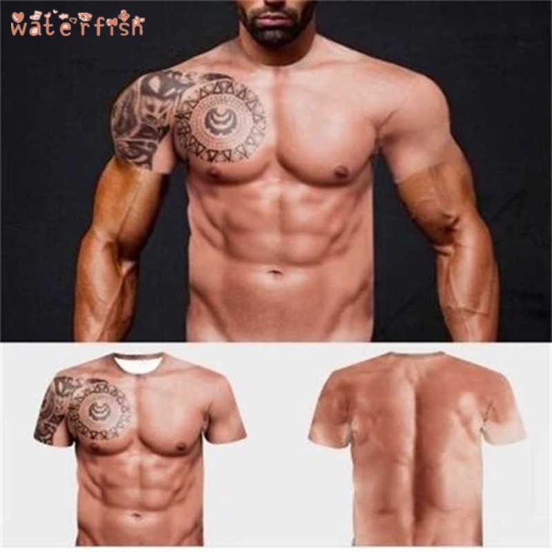 Muscle Tattoo Print T-Shirt Men Short Sleeve 3D Digital Printing T- | BigBuy360 - bigbuy360.vn