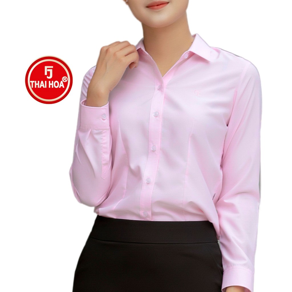 Áo sơ mi nữ Thái Hòa 047-03-01 vải cotton mềm mại thoáng mát màu hồng