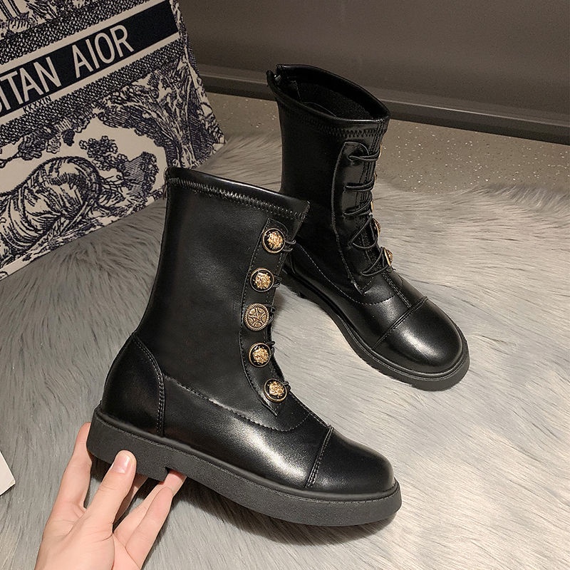 Giày Bốt Martin Cổ Cao Cột Dây Thời Trang Cá Tính Cho Nữ