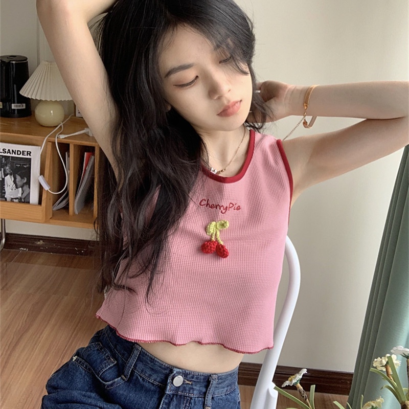 Áo Hai Dây Thêu Họa Tiết Xinh Xắn Thời Trang Mùa Hè Dành Cho Nữ