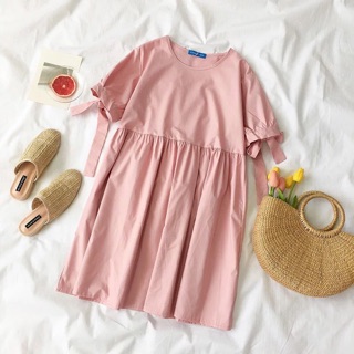 Váy baby doll tay nơ hồng xinh