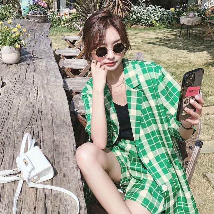 Set Áo Khoác Và Quần Short Lưng Cao Phong Cách Hàn Quốc Thời Trang Cho Nữ