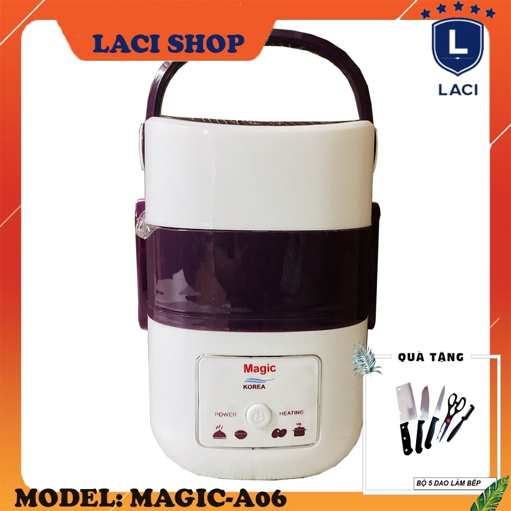 Hộp Nấu Cơm Và Giữ Nhiệt Thực Phẩm 3 Tầng Magic Korea A06 | Tặng Bộ Dao Làm Bếp 5 Món