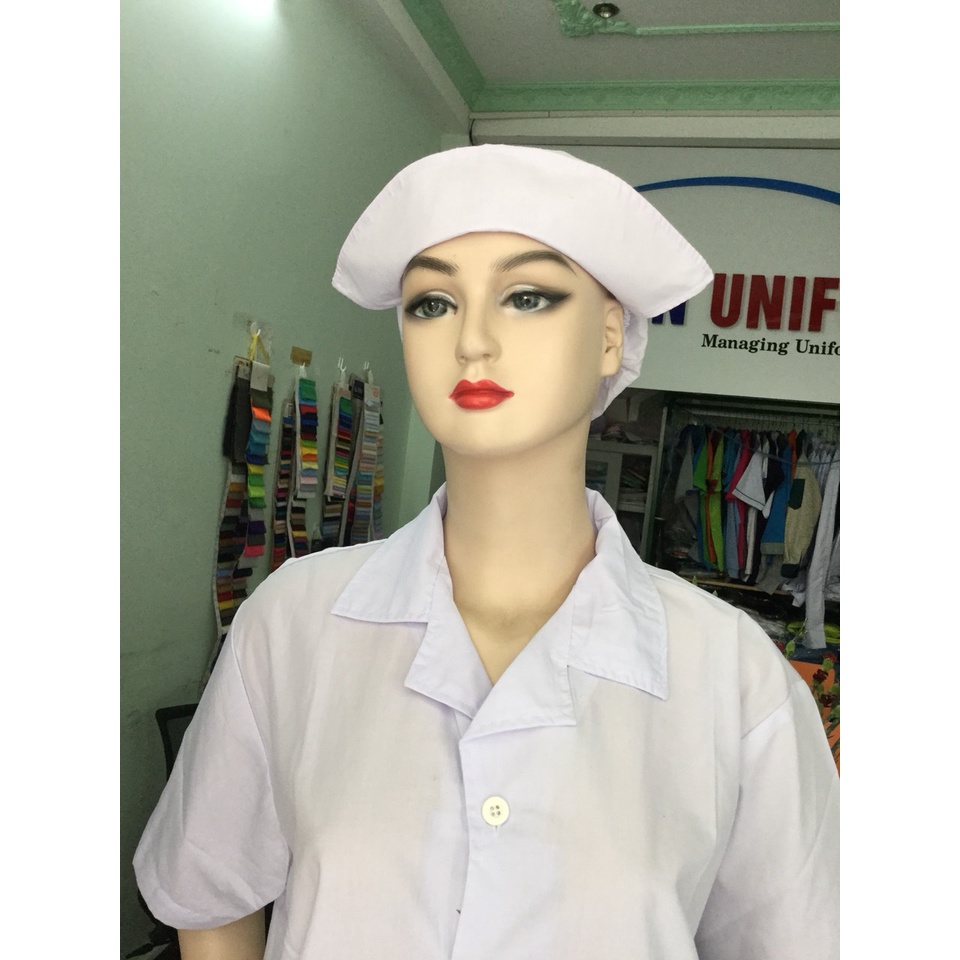 Nón Thực Phẩm Có Vành Silk Trắng _ Hình Chụp Thật