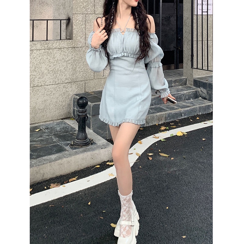 Đầm trễ vai tay phồng phong cách Pháp thời trang mùa thu xinh xắn dễ thương cho nữ