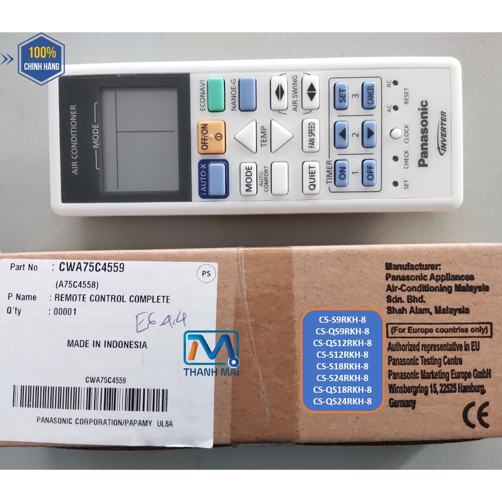 [REMOTE CHÍNH HÃNG] Điều Khiển Máy lạnh Panasonic  CS-S9RKH-8//QS9RKH-8//QS12RKH-8//S12RKH-8//S18RKH-8