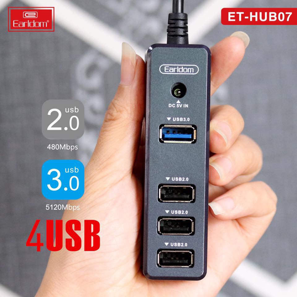 Cáp Hub Usb 3.0 và 2.0 Cắm 4 Cổng Earldom ET-HUB07 Chính Hãng