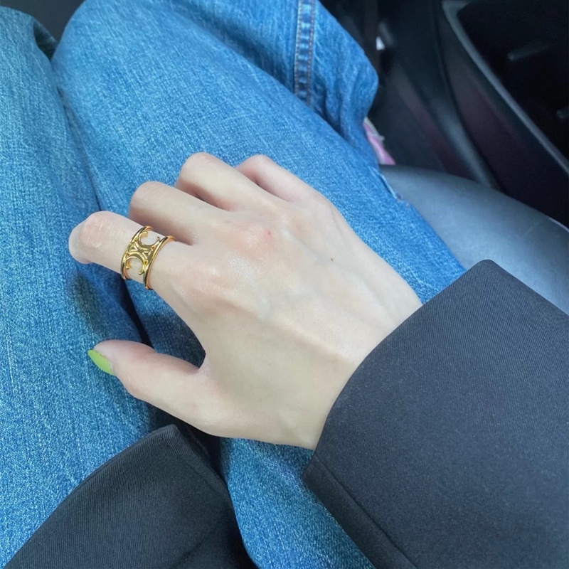 Nhẫn Hở Hai Lớp Họa Tiết Arc de Triomphe Màu Vàng Phong Cách baroque Cổ Điển Có Thể Điều Chỉnh Kích Thước Dành Cho Bạn Nữ