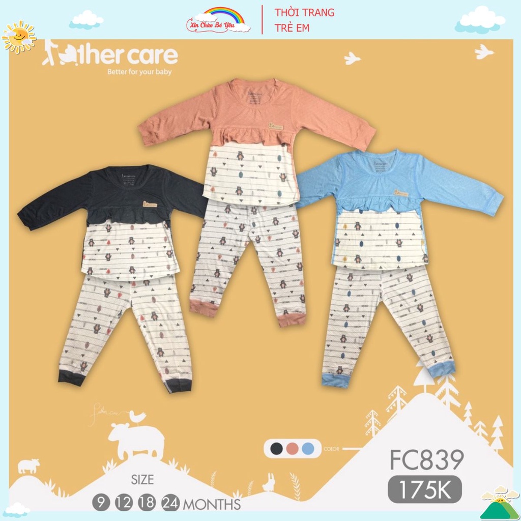 Bộ dài tay bé gái Father Care vải sợi tre FC839