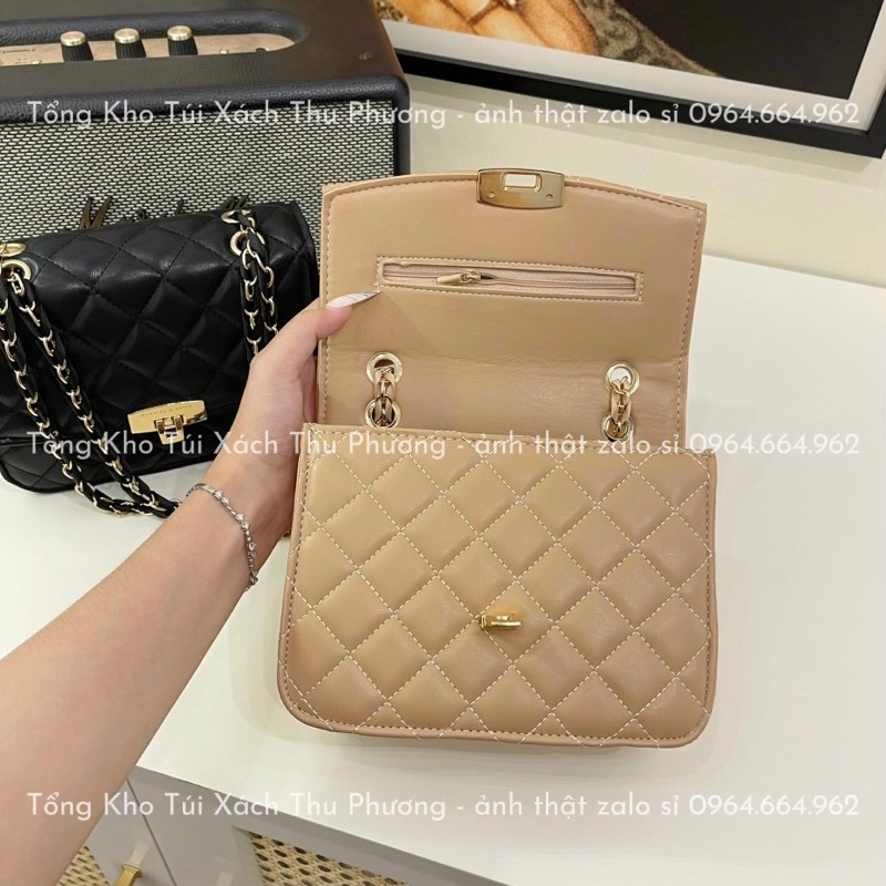Túi đeo chéo, kẹp nách trần ô trám khoá gập siêu xinh cho nữ (ảnh thật shop chụp)