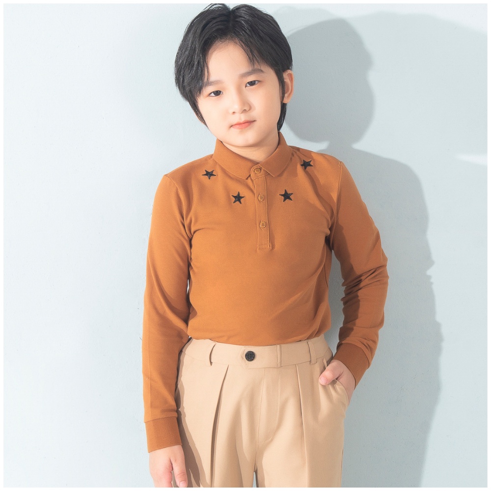 Áo polo dài tay nâu sao 137KIDS thiết kế chất cotton cao cấp cho bé trai