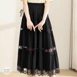 chân váy thô lụa phối ren