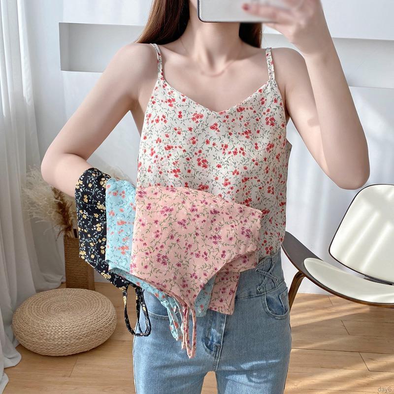 Áo Voan Hai Dây Họa Tiết Hoa Phong Cách Hàn Quốc Dành Cho Nữ