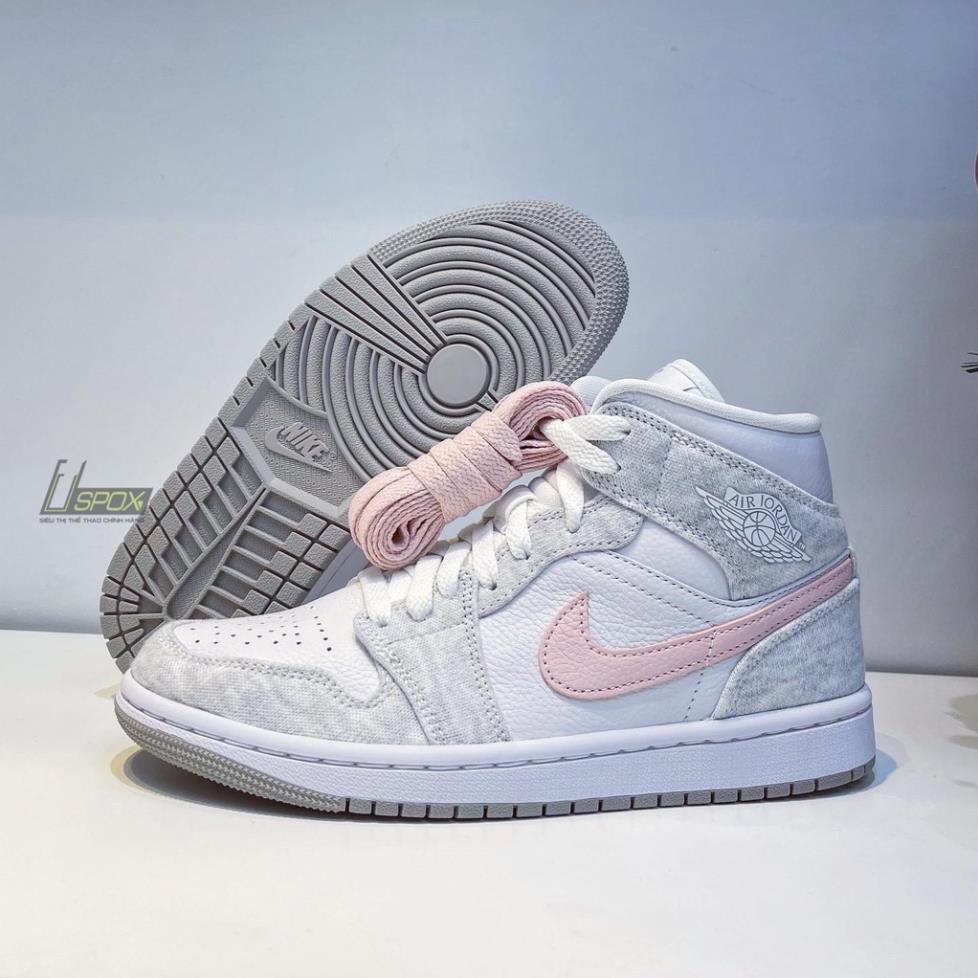 [Ảnh thật] [Chính hãng] Giày Nike Wmns Air Jordan 1 Mid SE 'White Light Iron Ore' 🌵