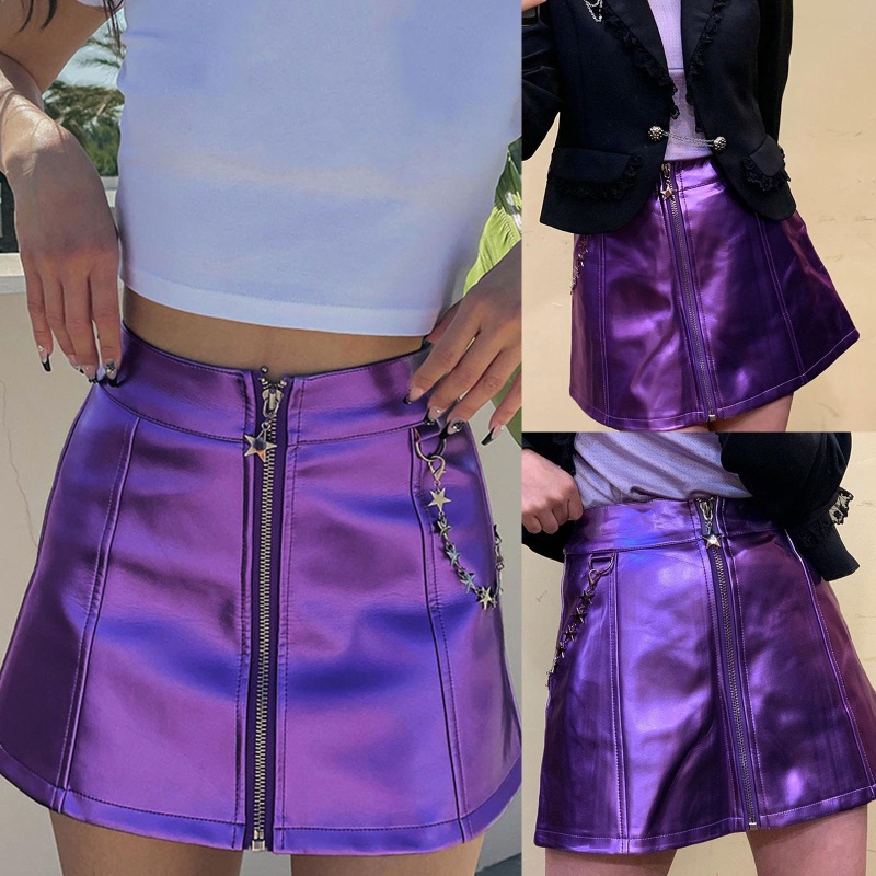 Chân Váy Xòe Mini Phối Dây Xích Lấp Lánh Thời Trang Đường Phố Mùa Hè Cho Nữ