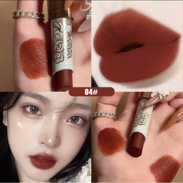 Son Môi Trang Điểm Vỏ Màu Trắng Phối Họa Tiết Ren Độc Đáo