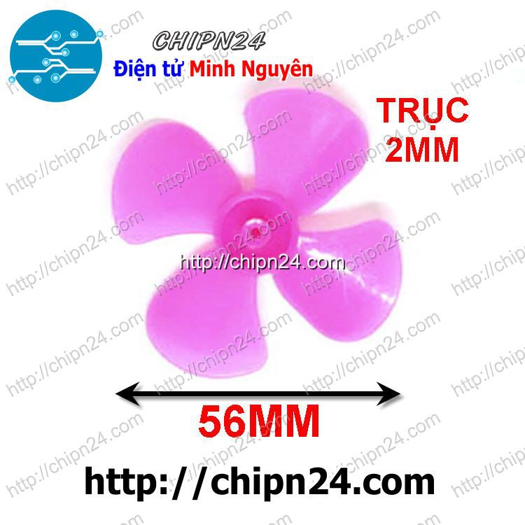 [2 CÁI] Cánh Quạt 56MM 4 Cánh Trục 2MM HỒNG