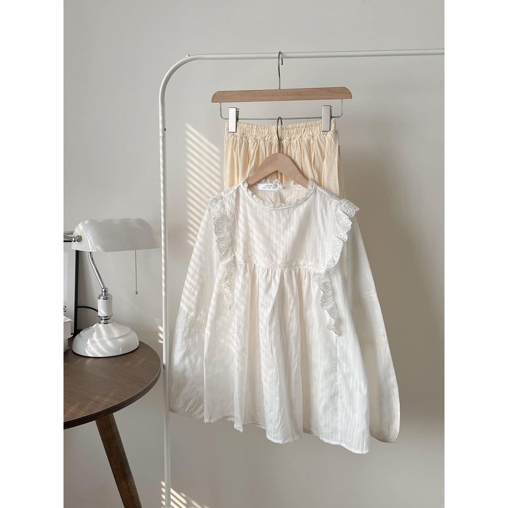 [Ảnh thật/Sẵn] Áo sơ mi babydoll ren ngực cánh tiên ulzzang