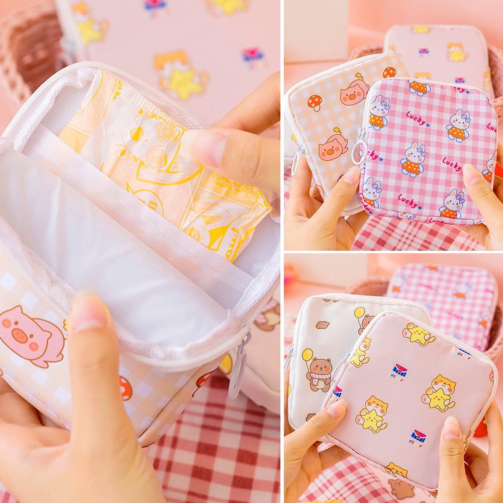 Túi Đựng Băng Vệ Sinh / Đồ Trang Điểm Bằng Cotton Có Khóa Kéo Tiện Dụng Cho Nữ