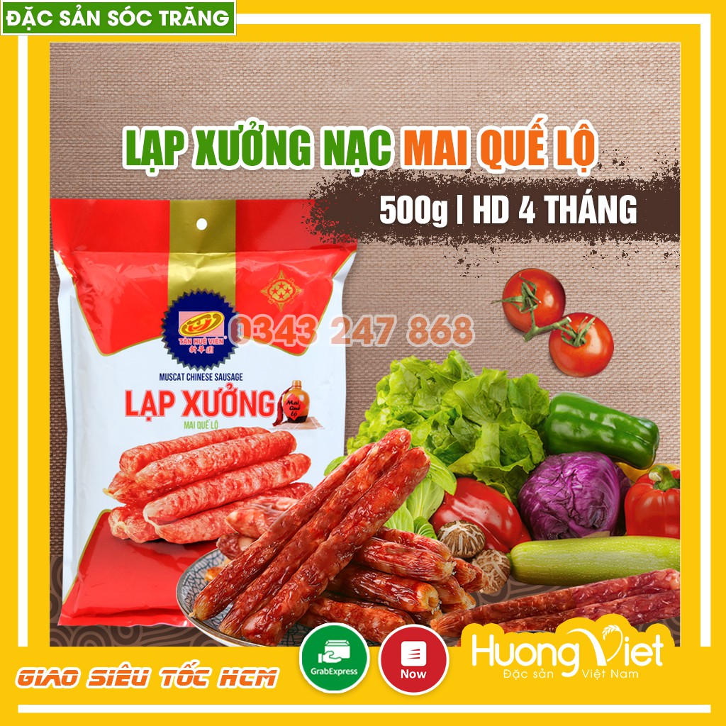 Lạp xưởng nạc Tân Huê Viên 500g Sóc Trăng hút chân không, thịt lạp sườn heo Mai Quế Lộ