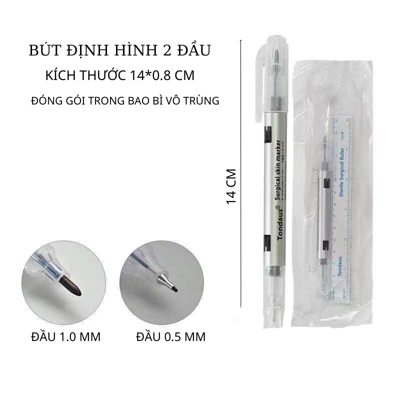 Sterile Pen- Bút kèm thước vô trùng đánh dấu vết mổ phẫu thuật thẩm mỹ không trôi- Bút tiệt trùng phun xăm tattoo