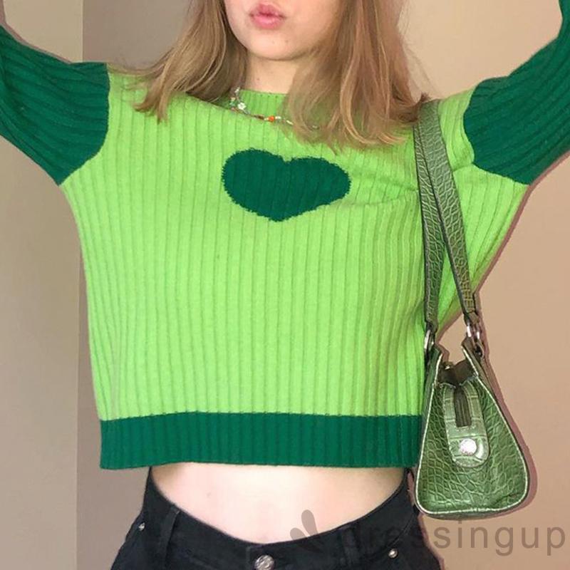 Đầm Sweater Tay Dài Cổ Tròn Dáng Rộng Phối Màu Tương Phản Thời Trang Cho Nữ