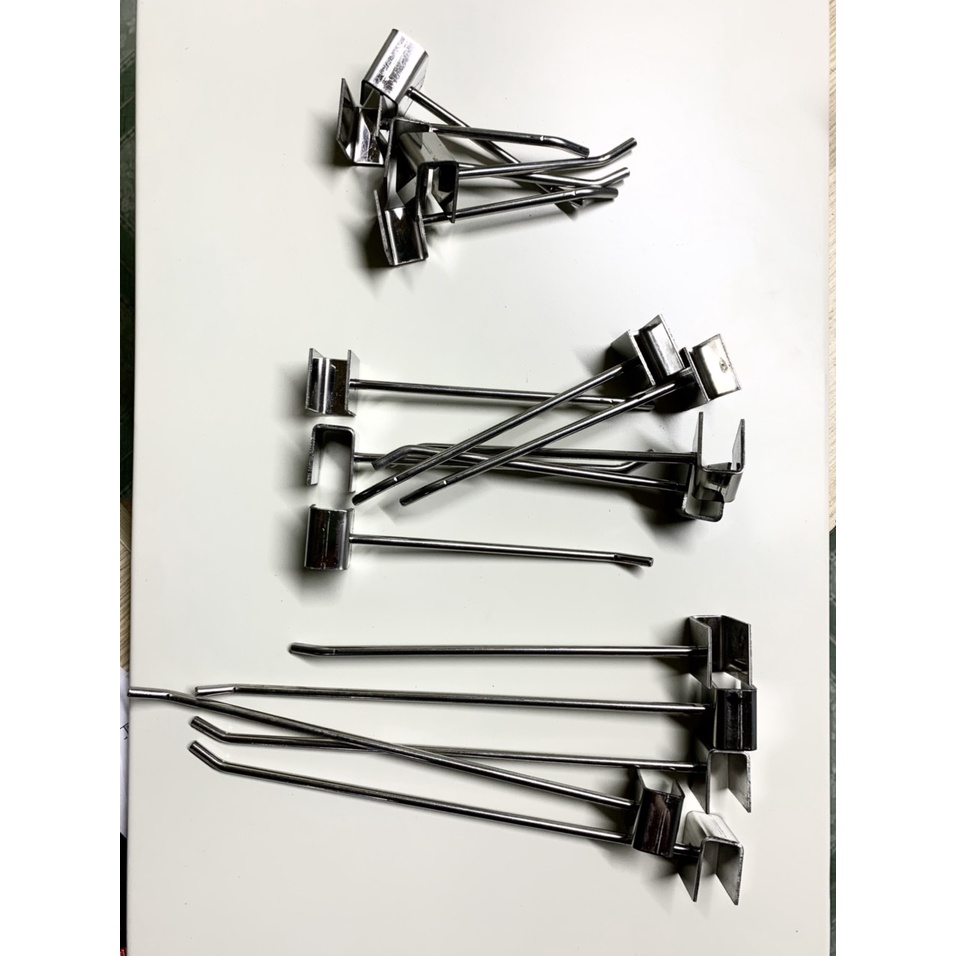 Combo 10 móc treo đồ cài hộp 10, 15, 20,25 cm bằng inox, móc treo phụ kiện điện thoại