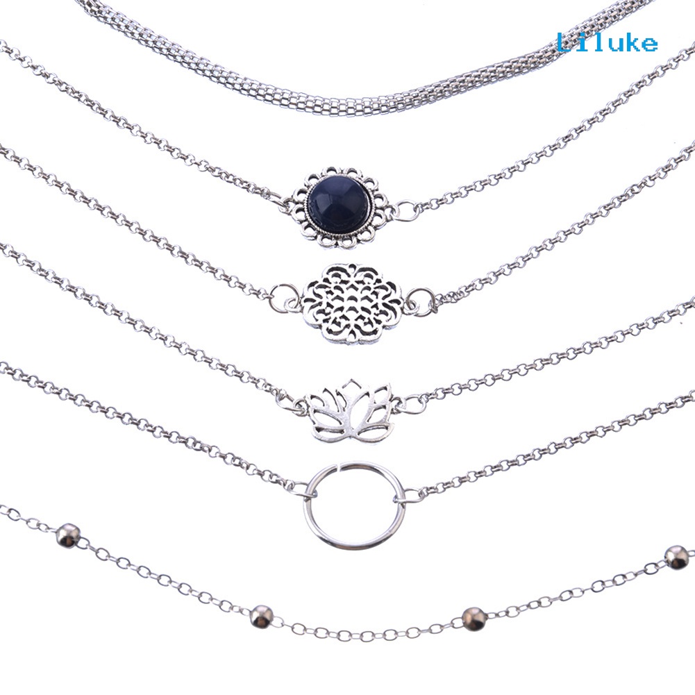 Bộ 6 Vòng Tay Hợp Kim Trang Trí Hoa Sen Đính Đá Thời Trang Cho Nữ