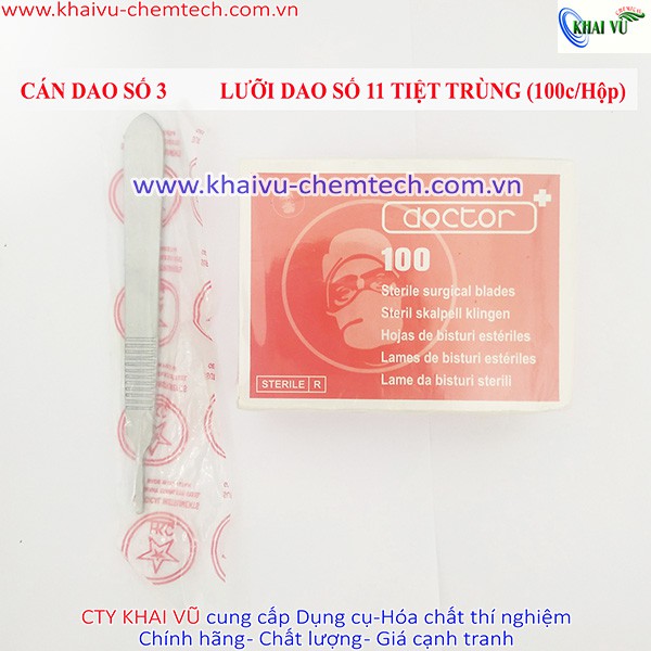 Hộp 100 LƯỠI DAO MỔ TIỆT TRÙNG phẫu thuật số 11 Doctor tặng kèm 1 CÁN DAO số 3