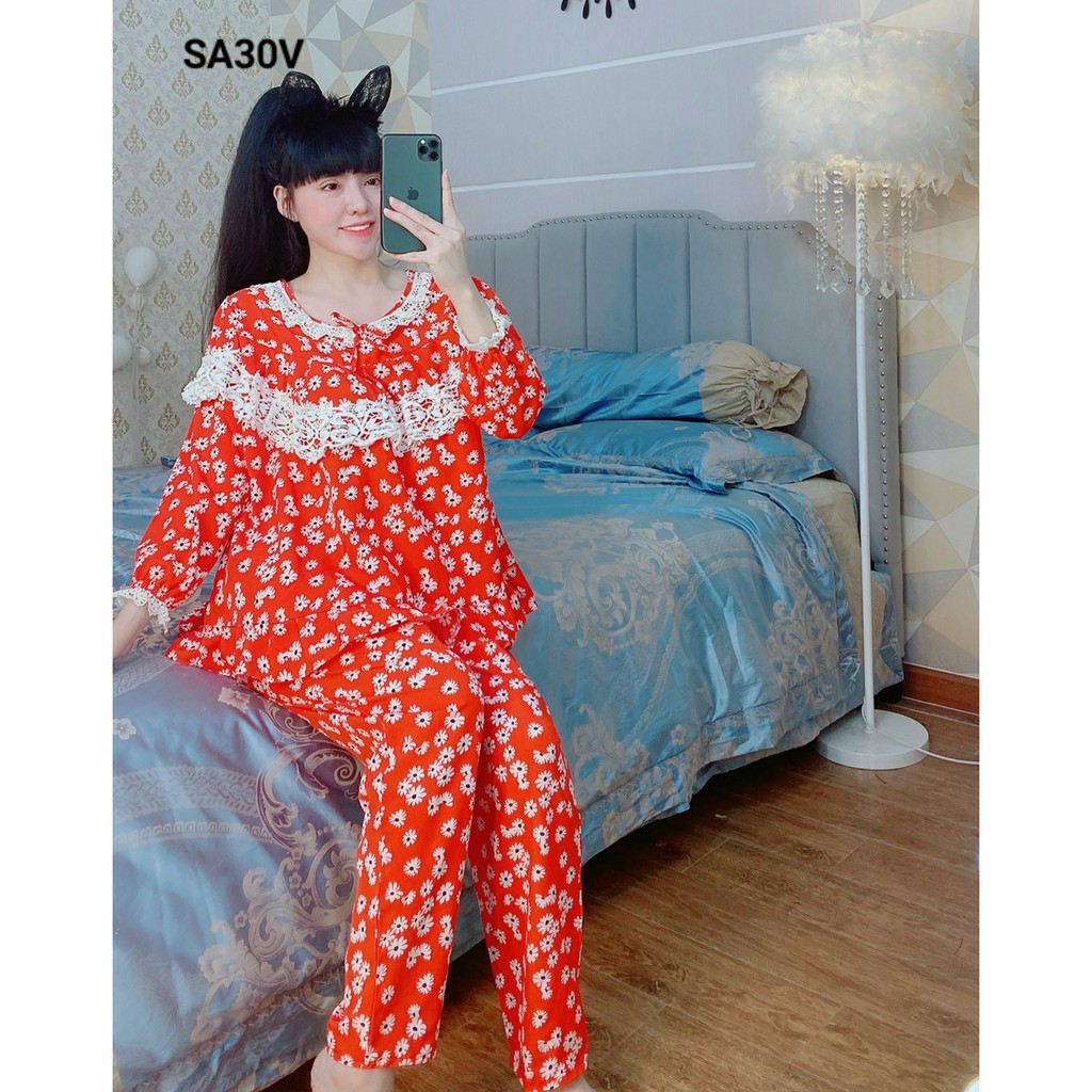 BỘ MẶC NHÀ HOA CÚC TRẮNG TAY BO DÀI VIEENF REN TRẮNG 260620 | BigBuy360 - bigbuy360.vn