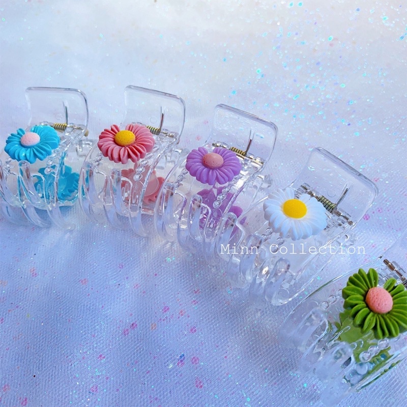 Sỉ 12 Kẹp Càng Cua 5 Răng Trong Suốt Đính Cúc Hoạ Mi