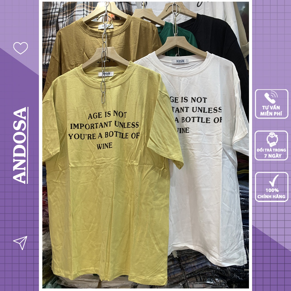 Áo thun nam nữ 3158 tay lỡ form rộng in chữ chất cotton hàng Quảng Châu ANDOSA AT10