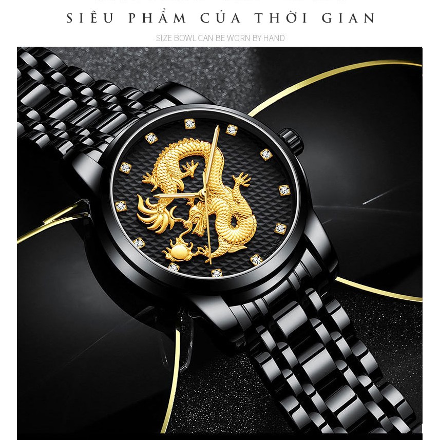 ĐỒNG HỒ NAM RỒNG VÀNG KÍNH TRÁNG SAPPHIRE - ĐỒNG HỒ PHONG THỦY - DÂY THÉP ĐÚC ĐẶT CAO CẤP | BigBuy360 - bigbuy360.vn