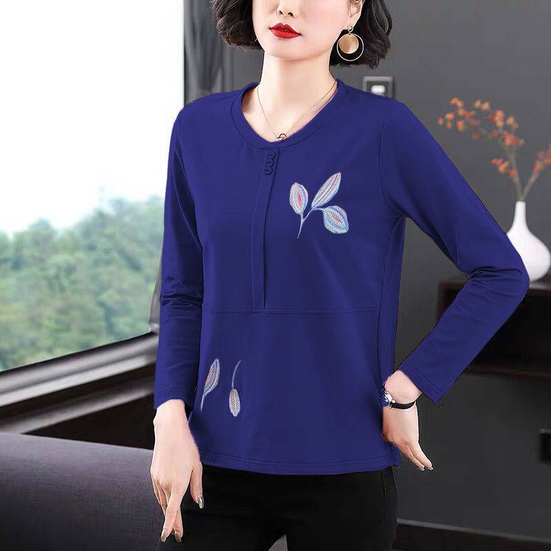 Áo Thun Tay Dài Cổ Tròn Plus Size Cho Phụ Nữ Trung Niên