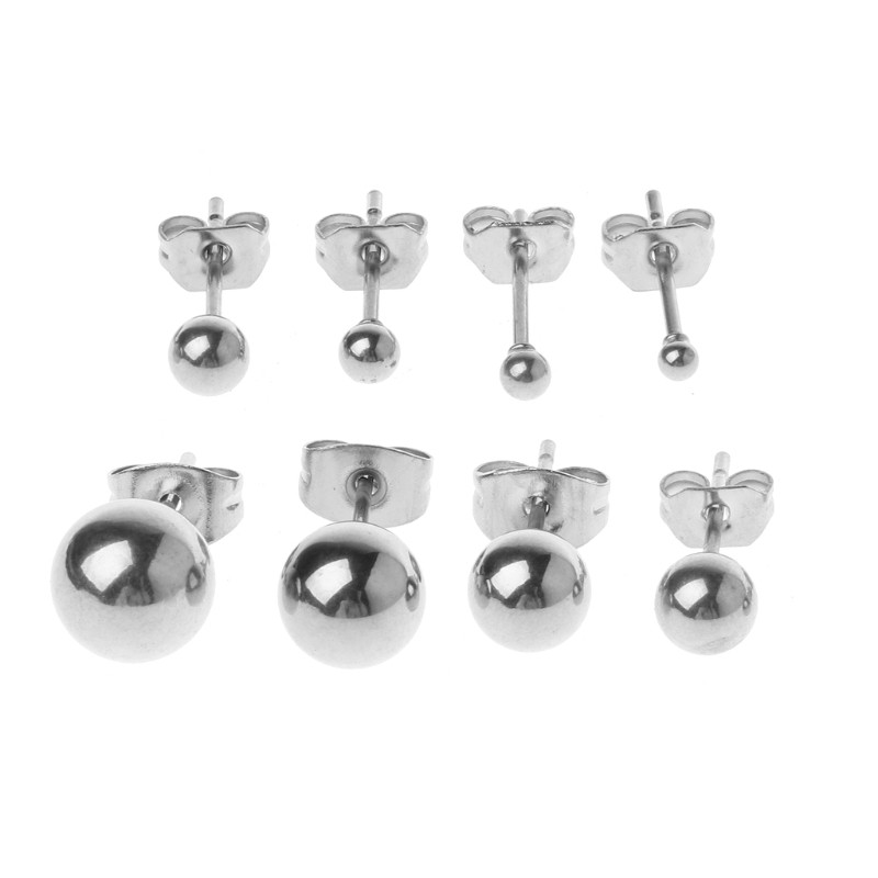 Bộ Khuyên Tai 8 Chiếc Thời Trang Bằng Thép Không Gỉ Hình tròn Nhiều Kích Thước Cho Nữ