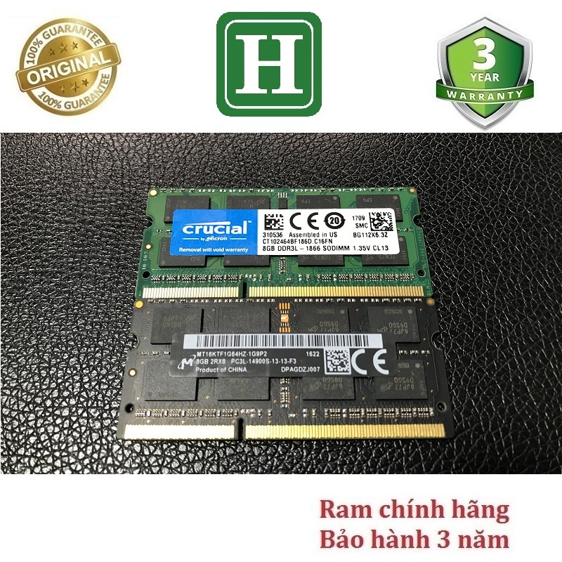 Ram Laptop 8gb, 4gb DDR3L bus 1866 /14900S tháo máy chính hãng, bảo hành 3 năm
