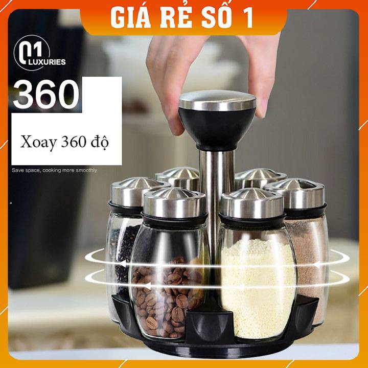 ✨ Xả kho ✨ Bộ đựng gia vị 6 lọ xoay 360 độ - 6 lọ gia vị xoay