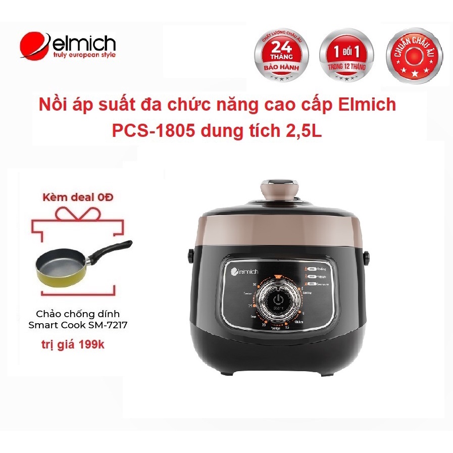 [Mã ELHADEV giảm 4% đơn 300K] Nồi áp suất cao cấp đa chức năng Elmich PCS-1805 dung tích 2,5L