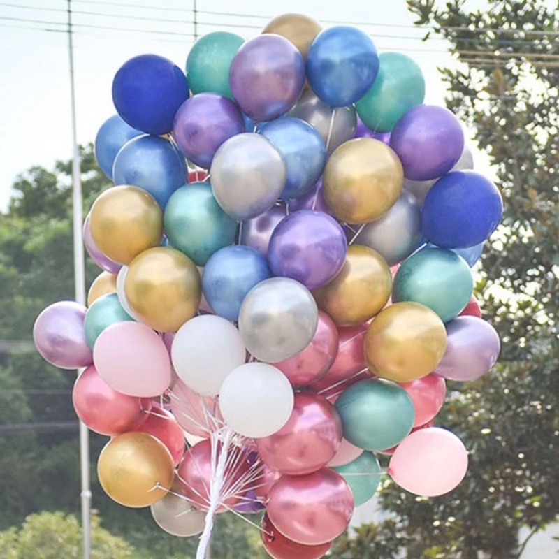 50 Bong Bóng Cao Su Kim Loại Bạc 5 Inch Trang Trí Tiệc