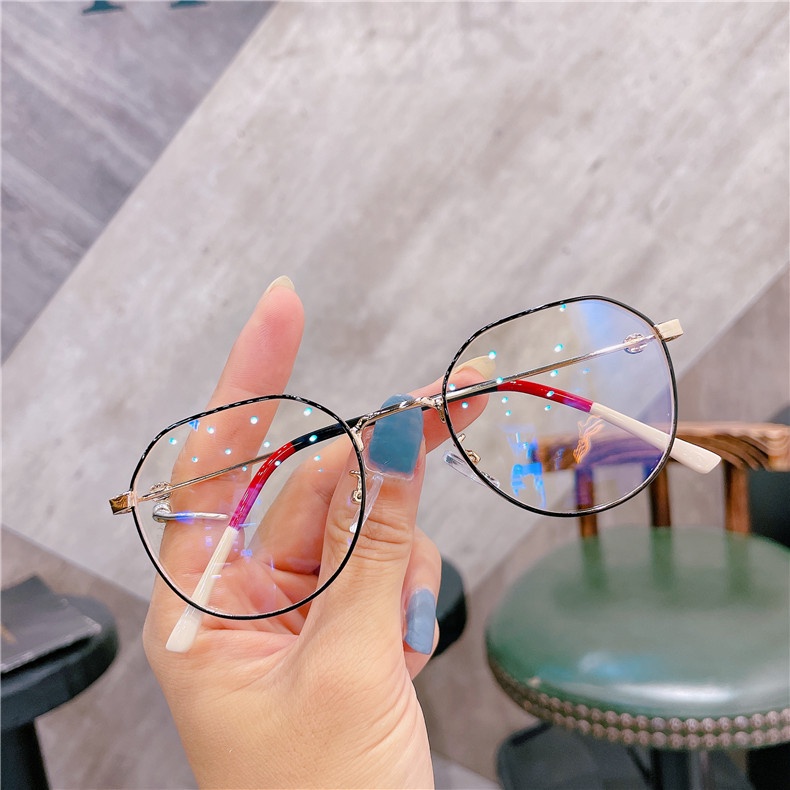 Mắt kính gọng kim loại tròn chống bức xạ phong cách retro Hàn Quốc